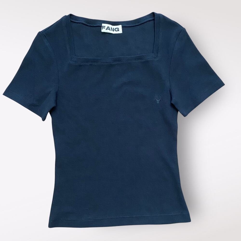Fang Essential Square Neck Ribbed Tee Mens Size Small‎ Black Basic